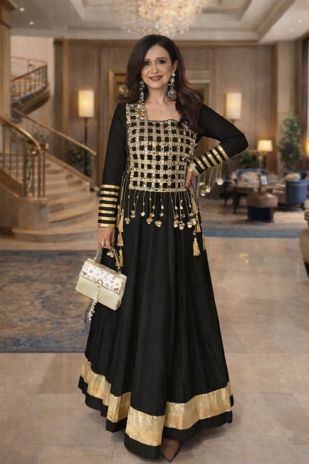NEW RANGOLI SILK ANARKALI GOWN AND KOTI MIRROR WORK