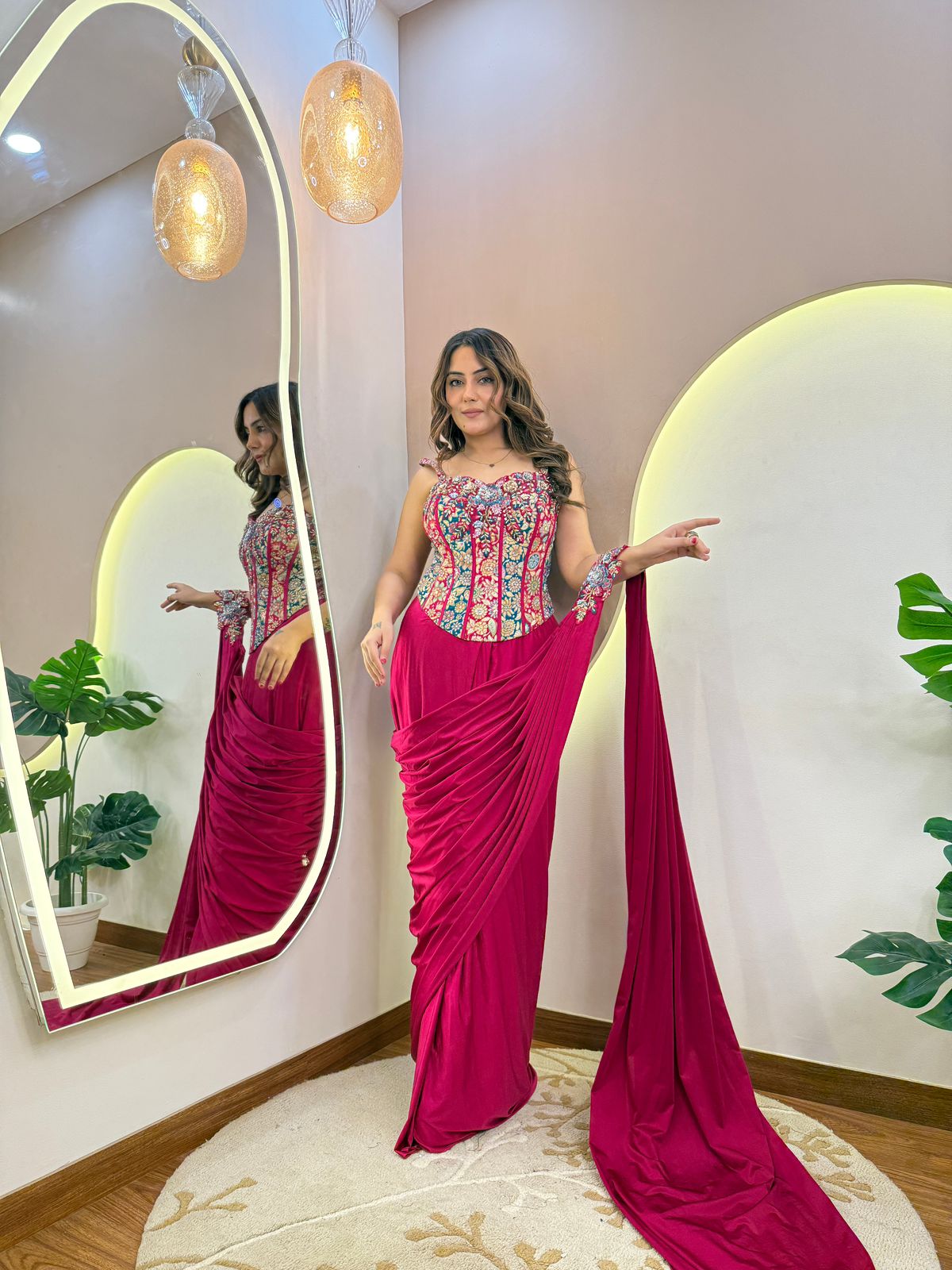 New Super Trending Embroidery Sequence work ready to wear saree with Embroidery Blouse