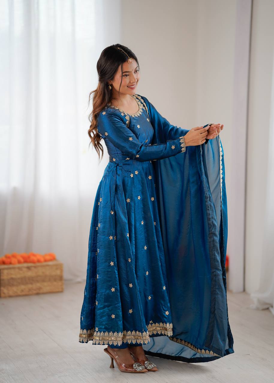 Afiya Designer Silk Gown Set with Sequins