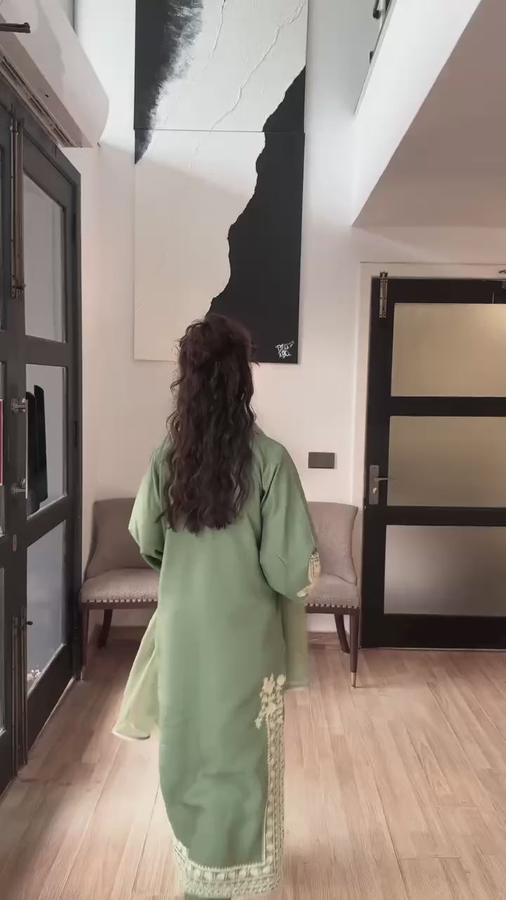 Ameira Chinon Silk Embroidered Kurti Palazzo Set