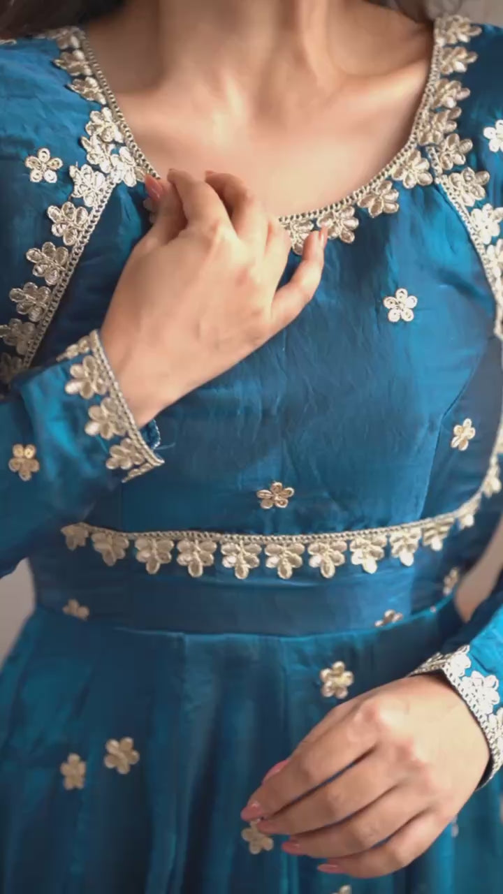 Afiya Designer Silk Gown Set with Sequins